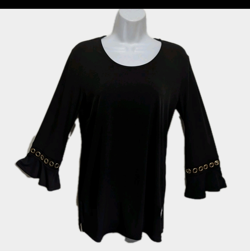 Susan Graver Liquid Knit Tunic Top XS Studded Cuff Mature City Artsy #47